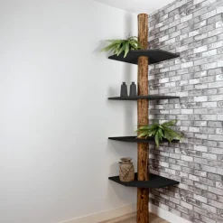 Baumstamm-Eckregal Tarik | Oak | Schwarze Böden | 250 cm