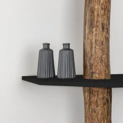 Baumstamm-Eckregal Tarik | Oak | Schwarze Böden | 250 cm