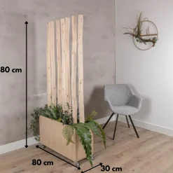 Baumstamm-Raumteiler Disa | Mit Holzkasten, Kunstpflanzen und Rollen | H180cm