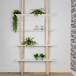 Baumstamm-Wandregal Cedric | Weiße Böden | 250 cm