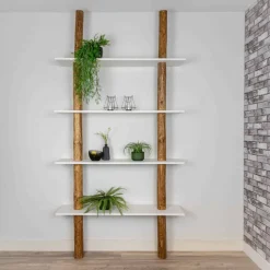 Baumstamm-Wandregal Cedric | Oak | Weiße Böden | 250 cm