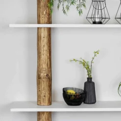 Baumstamm-Wandregal Cedric | Oak | Weiße Böden | 250 cm