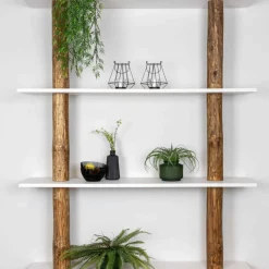 Baumstamm-Wandregal Cedric | Oak | Weiße Böden | 250 cm