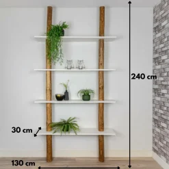 Baumstamm-Wandregal Cedric | Oak | Weiße Böden | 250 cm