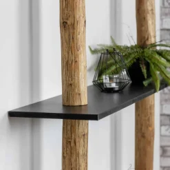 Baumstamm-Wandregal Cedric | Oak | Schwarze Böden | 250 cm