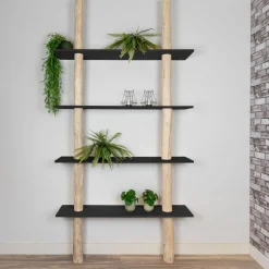 Baumstamm-Wandregal Cedric | Schwarze Böden | 250 cm