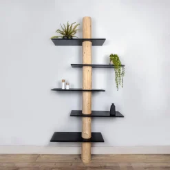 Baumstamm-Wandregal Einar | Schwarze Böden | 250 cm