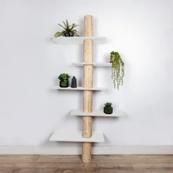 Baumstamm-Wandregal Einar | Weiße Böden | 250 cm