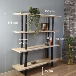 Baumstamm-Wandregal Kiran | Natural/Schwarz | 175 cm