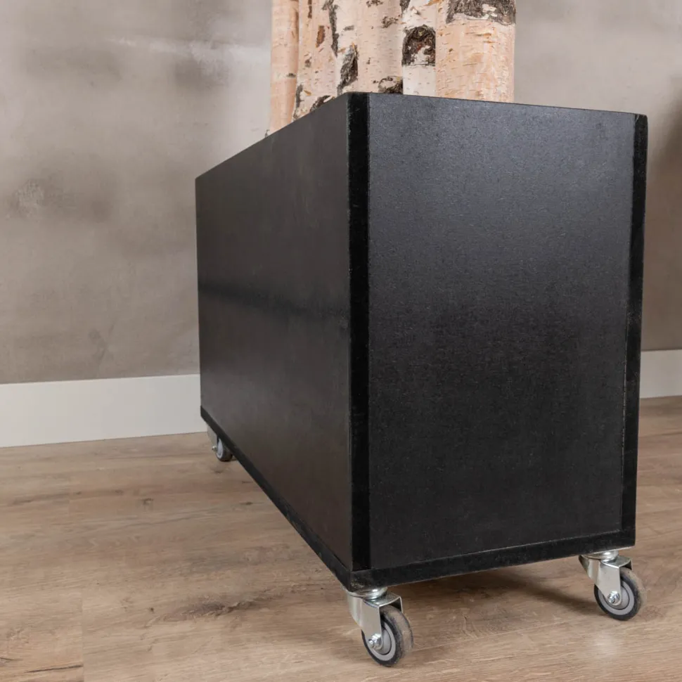 Birken-Raumteiler Asta | Mit schwarzem Kasten und Rollen | H180cm