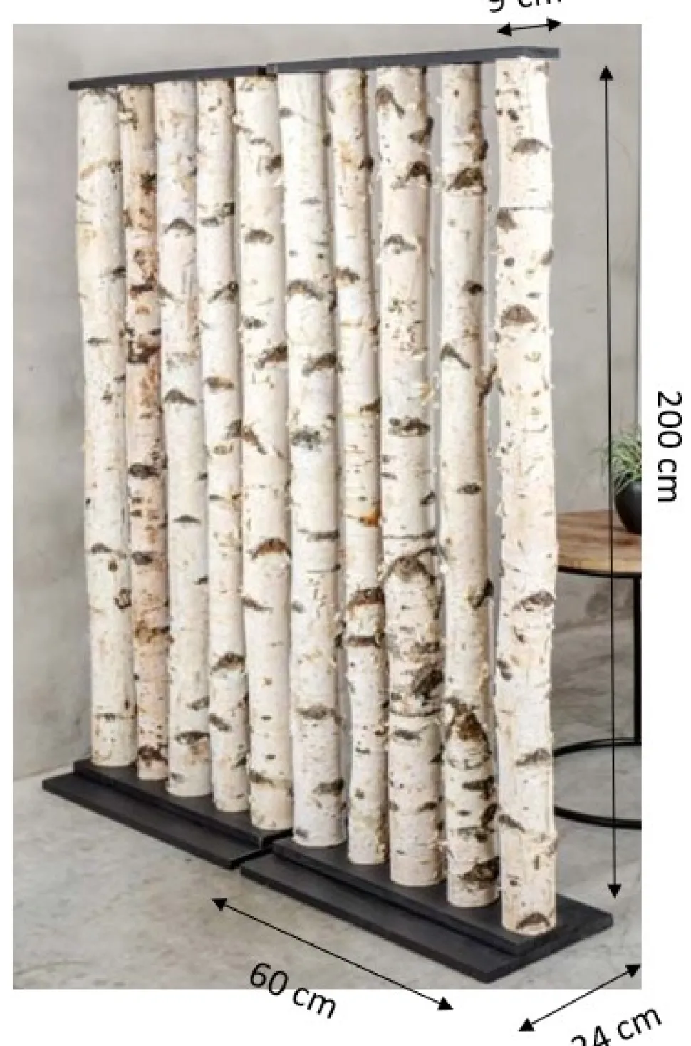 Birken-Raumteiler Thor | Mit schwarzem Fuß | H200 cm