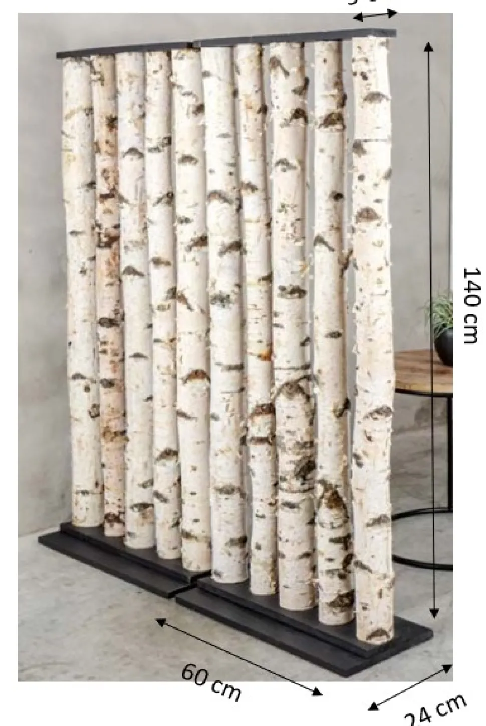 Birken-Raumteiler Thor | Mit schwarzem Fuß | H140cm