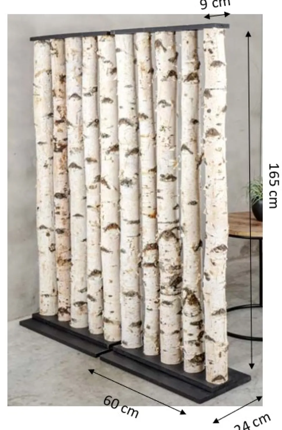 Birken-Raumteiler Thor | Mit schwarzem Fuß | H165cm