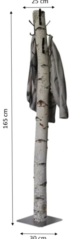 Birkenstamm-Garderobenständer Rafa | Metallhaken | mit Fuß | 165 cm