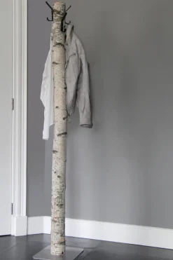 Birkenstamm-Garderobenständer Rafa | Metallhaken | mit Fuß | 165 cm