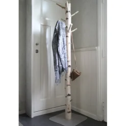 Birkenstamm-Garderobenständer Javi | Holzhaken | mit Fuß | 165 cm
