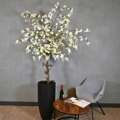 Blütenbaum Zenna mit Topf | Weiß mit grünem Blatt | 200 cm