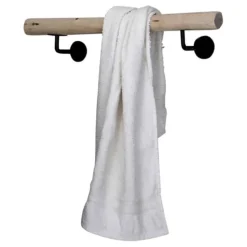 Handtuchhalter | Geschliffene Birke | Schwarze Halterungen | 60cm