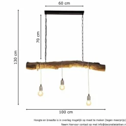 Hängeleuchte aus altem Eichenstamm mit Textilkabel in Beige