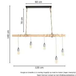 Hängeleuchte entrindeter Stamm mit Textilkabel in Beige