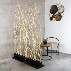 Raumteiler | Geschälte Korkenzieherweide | Mit schwarzem Fuß | 165cm