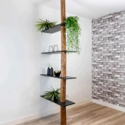 Raumteiler-Regal Alrik | Oak | Schwarze Böden | 250 cm