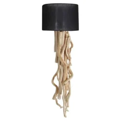 Wandleuchte aus entrindeten Ästen mit Flachsstoff Lampenschirm